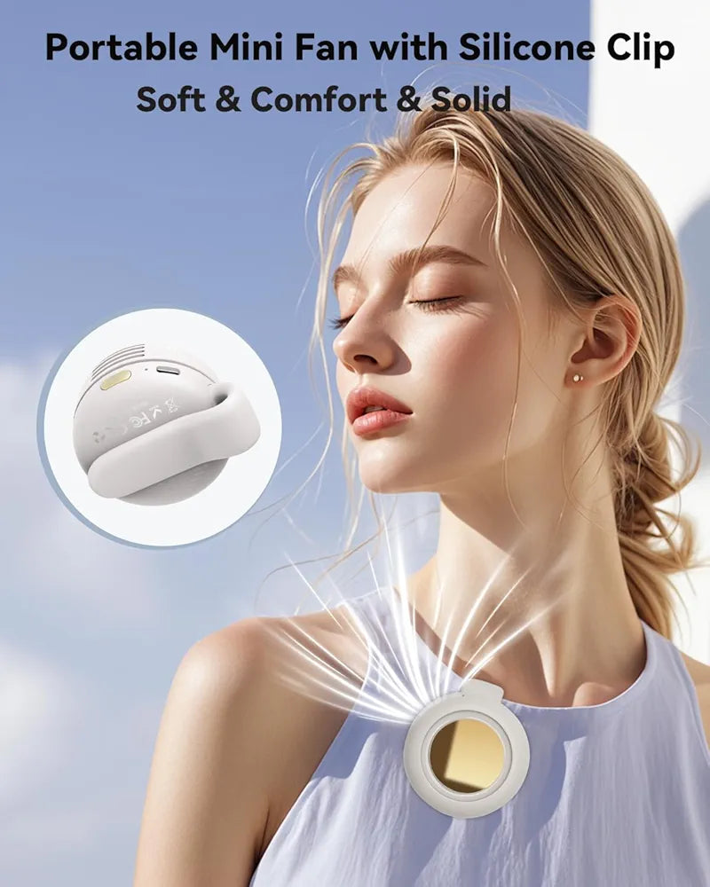 Portable Clip-On Cooling Fan Hands-Free Waist & Neck Leafless Fan with 3 Speeds USB Rechargeable for Outdoor and Travel