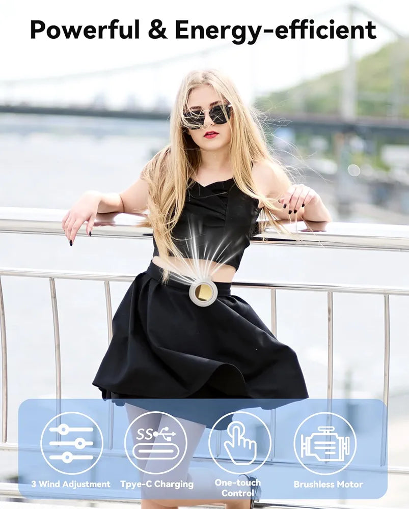 Portable Clip-On Cooling Fan Hands-Free Waist & Neck Leafless Fan with 3 Speeds USB Rechargeable for Outdoor and Travel